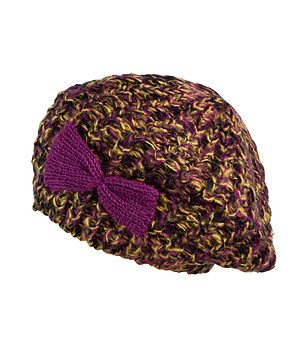 Дамска шапка в меланж на лилаво и цвят горчица снимка