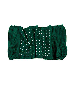 Дамски тъмнозелен шал със сребриста декорация снимка