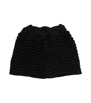 Черен дамски кръгъл шал с плетеница снимка