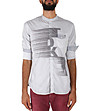 Бяла мъжка памучна риза с принт в сиво-0 снимка