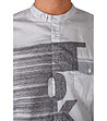 Бяла мъжка памучна риза с принт в сиво-3 снимка