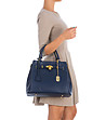 Дамска синя кожена чанта с катинарче Aura-4 снимка