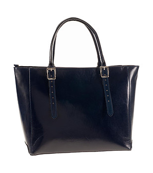 Синя дамска кожена чанта с катарами Flavia снимка