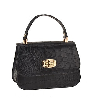 Черна дамска чанта със златиста метална закопчалка Abra снимка