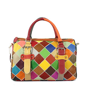 Многоцветна кожена чанта с ромбовидни мотиви Demi снимка
