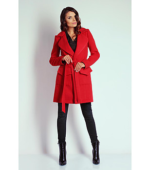 Червено дамско палто Alisa снимка