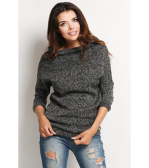 Дамски пуловер в меланж на графит и сиво Ziza снимка