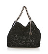 Черна дамска кожена чанта с верижки-0 снимка