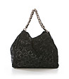 Черна дамска кожена чанта с верижки-2 снимка