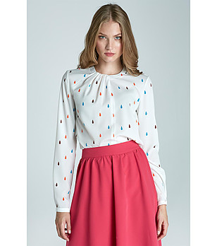 Дамска блуза в цвят екрю с набори Pam снимка
