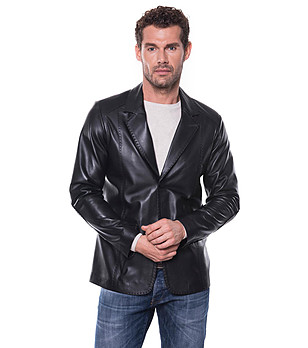 Черно мъжко кожено сако Dede снимка