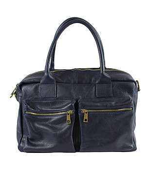 Дамска кожена чанта за път в син цвят  Pam снимка