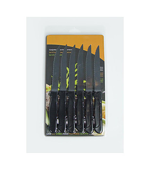 Комплект от 6 назъбени ножа с черни дръжки снимка