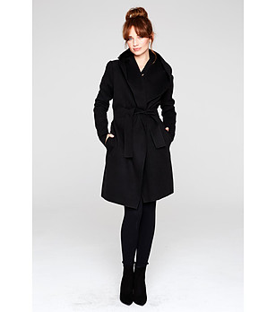 Черно дамско вълнено палто Alice снимка