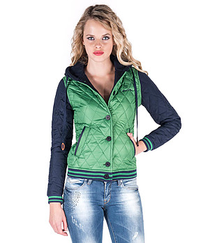 Дамско късо яке в зелено и тъмносиньо снимка