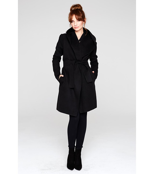 Черно дамско палто с вълна и кашмир снимка