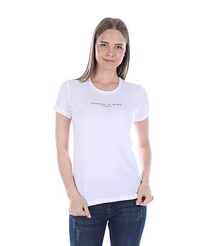 Бяла памучна дамска тениска Zina снимка