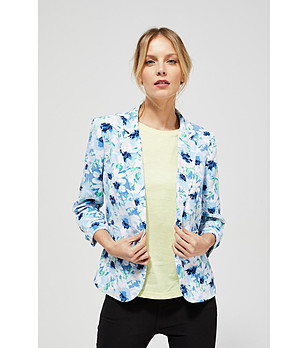 Дамско сако в бяло и синьо с флорален принт снимка