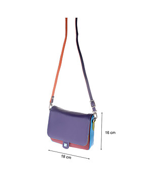 Кожена чанта във виолетово, цвят циклама и тюркоазено синьо Lena снимка