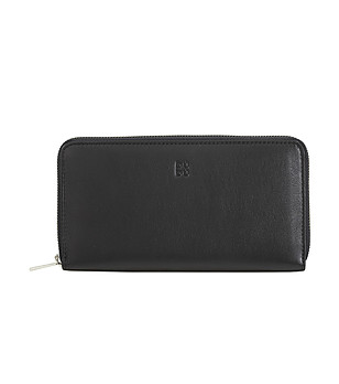 Голям черен кожен портфейл с тъмносиньо Francie с RFID защита снимка