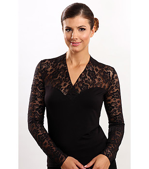 Черна дамска блуза с дантела Сhristina снимка