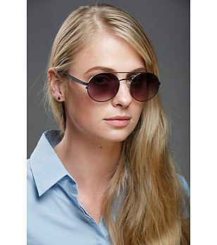 Кръгли дамски слънчеви очила в черно и златисто снимка