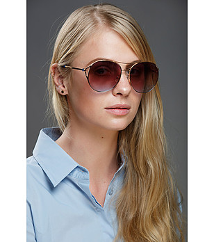 Златисти дамски слънчеви очила със сини лещи снимка
