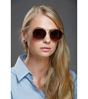Златисти дамски слънчеви очила с кафяви лещи и верижка снимка