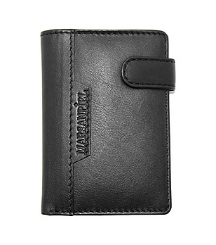 Черен кожен мъжки портфейл с лого снимка