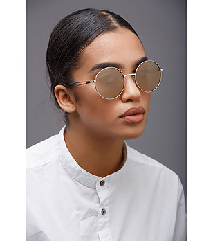 Златисти кръгли очила с кафяви лещи снимка