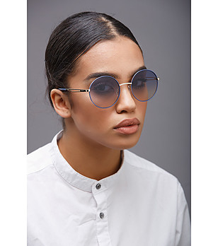Метални дамски слънчеви очила със сини лещи снимка