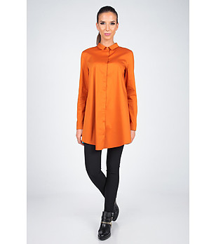 Дълга дамска риза с памук в оранжев нюанс Mona снимка
