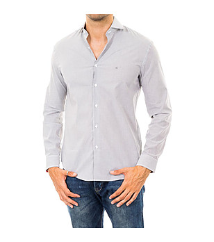Мъжка памучна раирана риза в бяло и сиво снимка