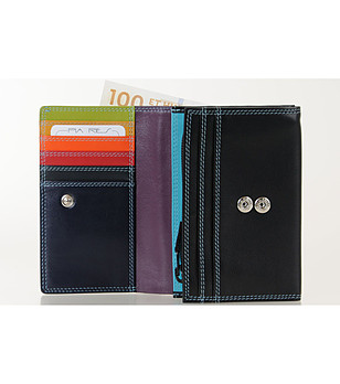 Черен кожен портфейл с многоцветни прегради снимка