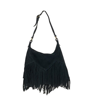 Черна кожена чанта с ресни снимка