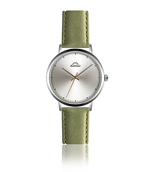 Сребрист мъжки часовник със зелена каишка Jiulien снимка