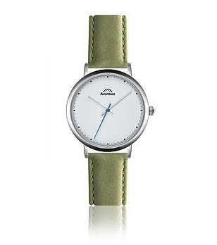 Сребрист мъжки часовник със зелена каишка Zam снимка