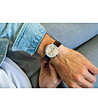 Сребрист мъжки часовник с кожена каишка в бордо Jiulien-1 снимка
