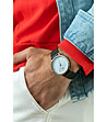 Сребрист мъжки часовник с бял циферблат и черна верижка Zam-1 снимка