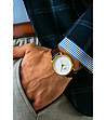 Златист мъжки часовник с каишка в бордо Mallan-1 снимка