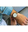 Златист мъжки часовник с кожена каишка в сиво Mallan-1 снимка
