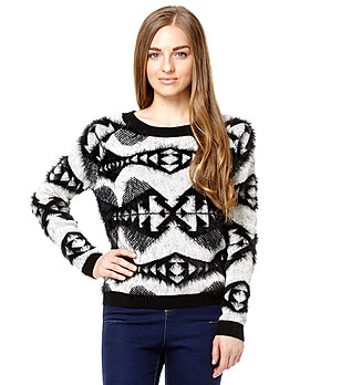 Дамски черно-бял пуловер Panda  снимка