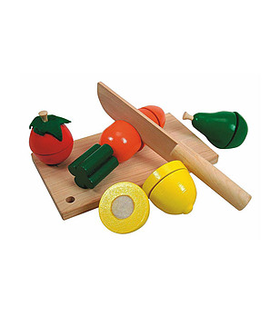 Детска дъска за рязане с плодове и зеленчуци снимка