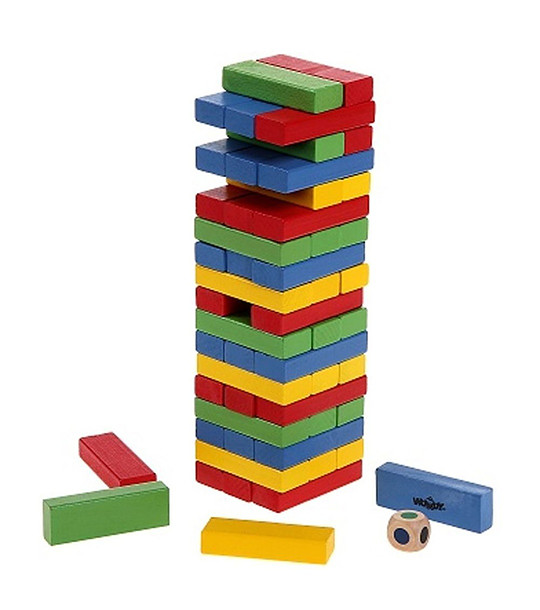 Многоцветна балансна кула Джeнга със зарче снимка