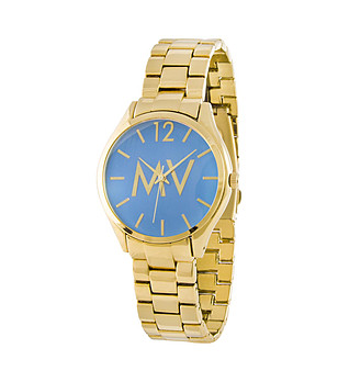 Позлатен unisex часовник със син циферблат Iris снимка