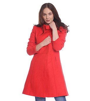 Червено вълнено дамско палто Mariela снимка