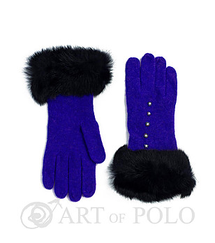 Дамски ръкавици в кралскосиньо с пух Lalima снимка