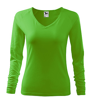 Дамска памучна блуза в зелено Mona с V-образно деколте снимка