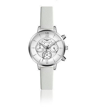 Дамски часовник хронограф в сребристо с бяла каишка Rina снимка