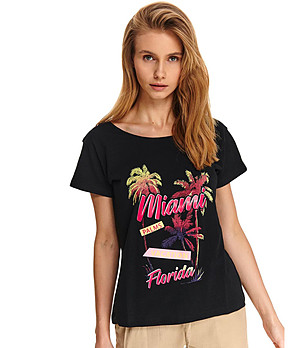 Черна памучна дамска тениска Miami Florida снимка